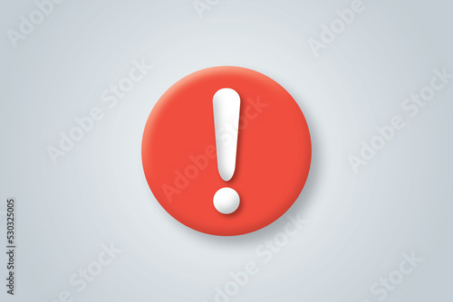 Alert notification icon on red circle and gray background. Negative check list button choice for false, fail on application, correct, tick, problem. illustration of 3d paper cut design minimal style.