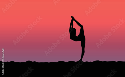 Fotografie, Tablou Silhouette of a woman doing yoga against the beautiful sky in the morning