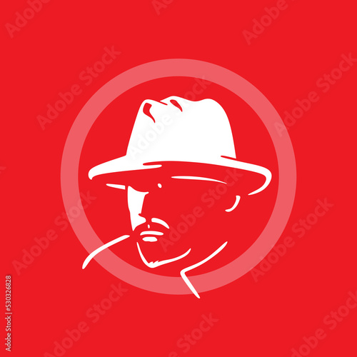 great detective logo, silhouette of red man head in white color vector illusatrations