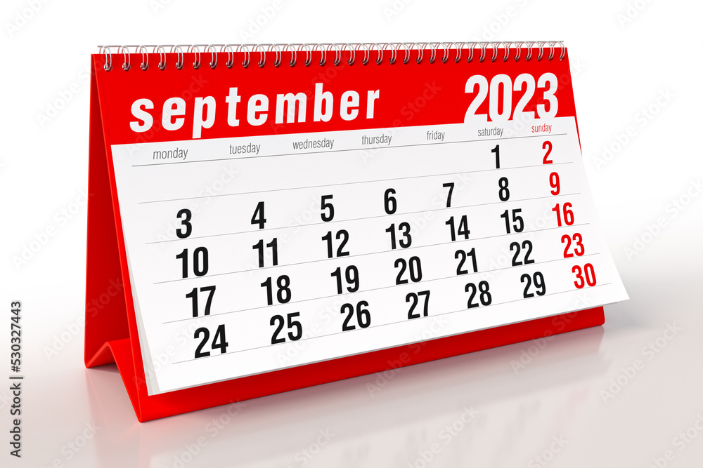 September 2023 Calendar. Isolated on White Background. 3D Illustration