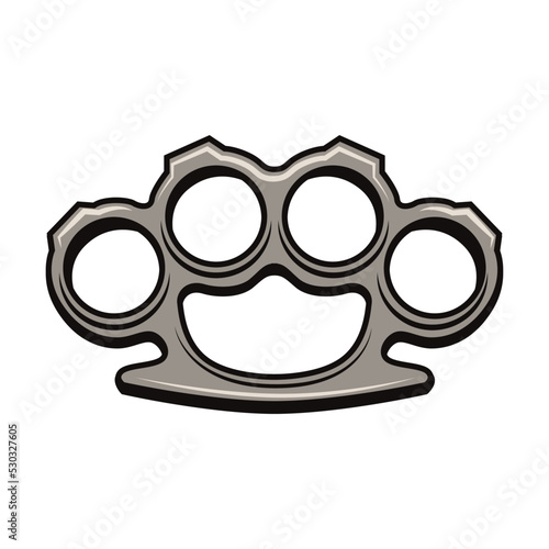Black mafia brass knuckles flat illustration. Colored retro bandit grenade, pistol, gun, revolver isolated vector illustration. Military and weapon concept