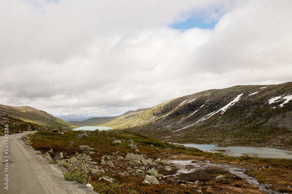 Snowy mountains in Norway, high in mountains