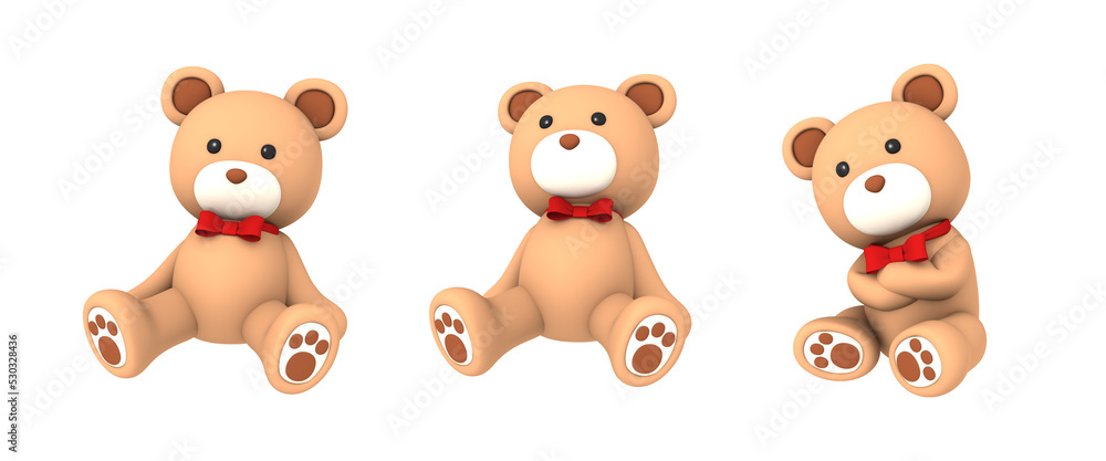 bear plush doll character on transparent background, 3D illustration bear plush doll character on transparent background, 3D illustration