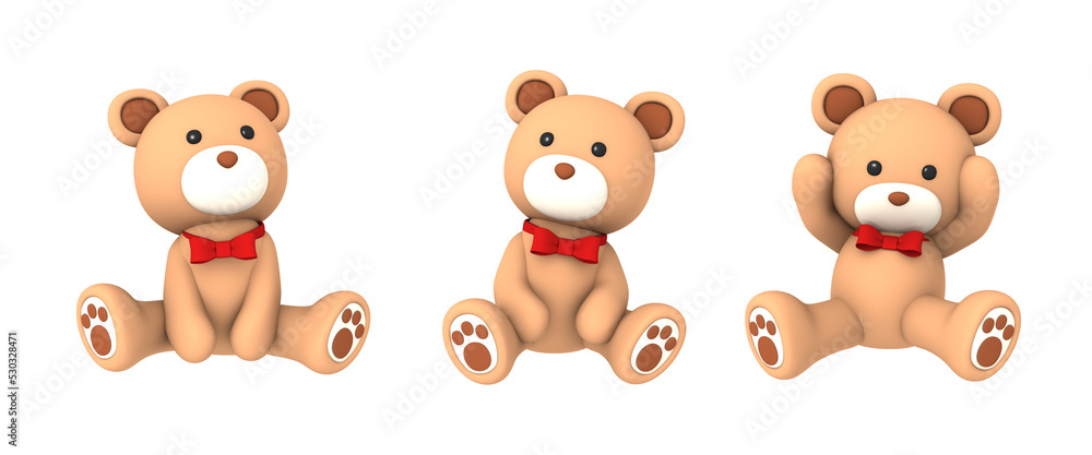 bear plush doll character on transparent background, 3D illustration bear plush doll character on transparent background, 3D illustration