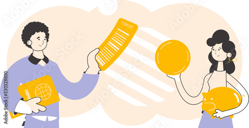 Travel tour team. Trendy linear style. Vector.