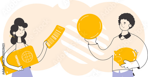 Travel tour team. Modern linear style. Vector illustration.