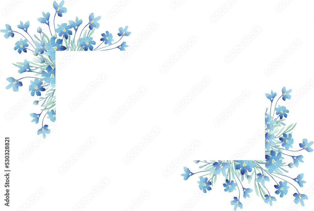 Forget-me-not frame. Watercolor clipart	
