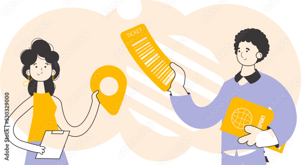 Travel agent team. Trendy linear style. Vector. Travel agent team. Trendy linear style. Vector.