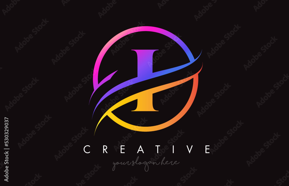 Obraz premium I Letter Logo Design with Circle Steel Swoosh Border and Creative Icon Design.