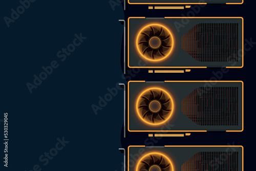 gpu rig with orange light on blue