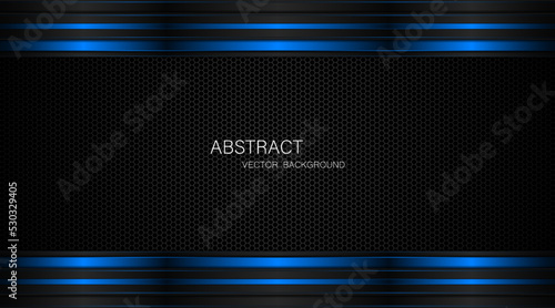 Dark steel mesh abstract background with black and blue stripes lines free space for design modern technology innovation concept background
