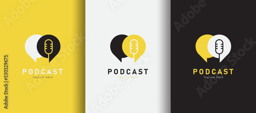 Detailed chat talk podcast logo on different colored background
