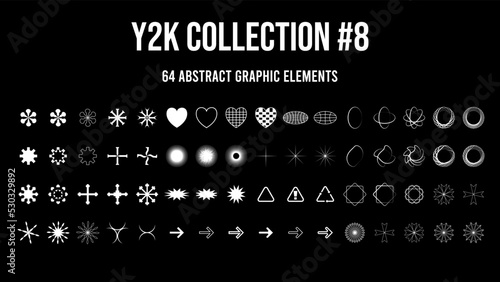 Vector set of Y2K stars and retro futuristic graphic ornaments. Vector illustration