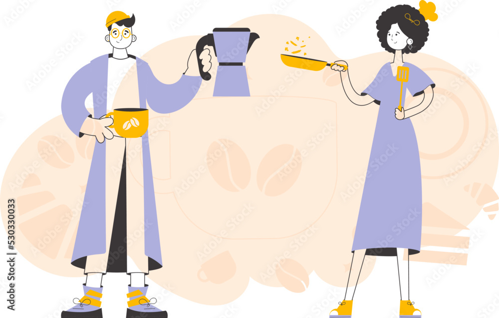 Chef and barista. Trendy linear style. Vector. Chef and barista. Trendy linear style. Vector.