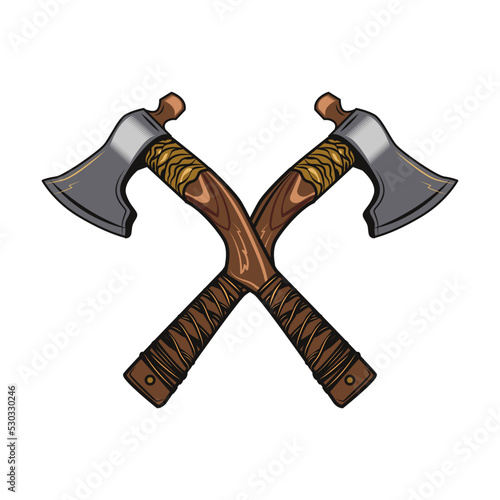 Medieval warrior axes. Vector illustrations for role play, demon or evil concept, tattoo template