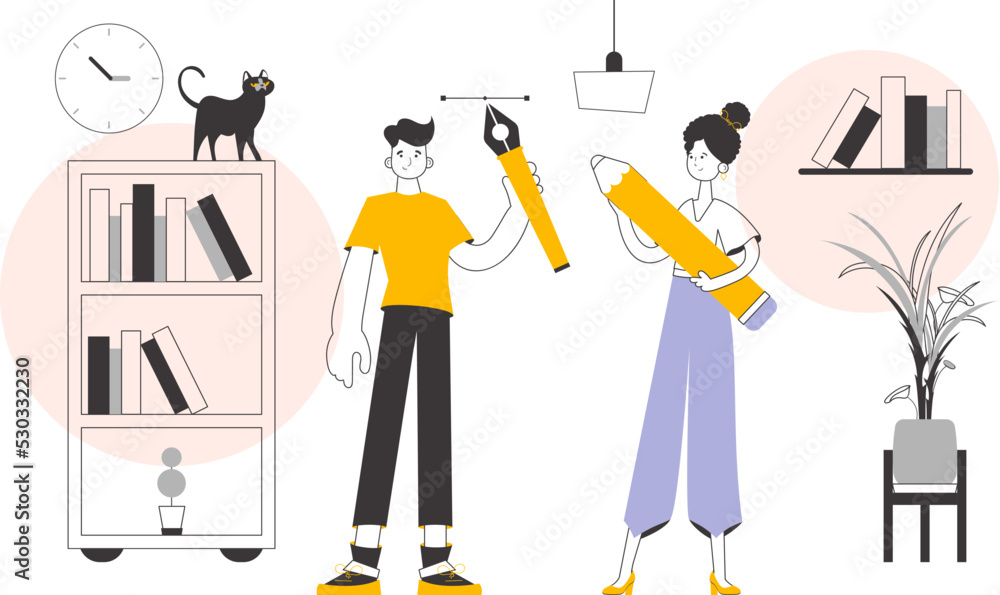 Design team. Trendy linear style. Vector illustration. Design team. Trendy linear style. Vector illustration.