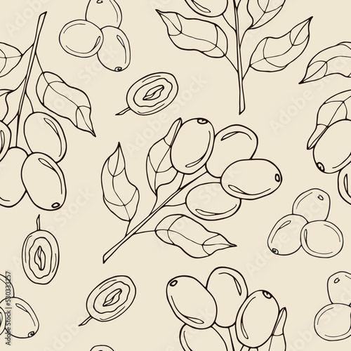 Hand drawn marula tree seamless pattern