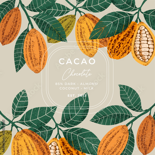 Chocolate bean textured frame illustration. Vintage style design template. 
