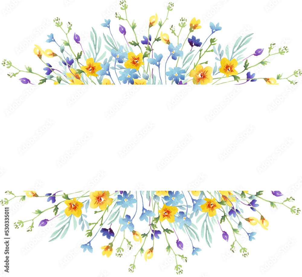Wildflowers frame. Watercolor clipart	