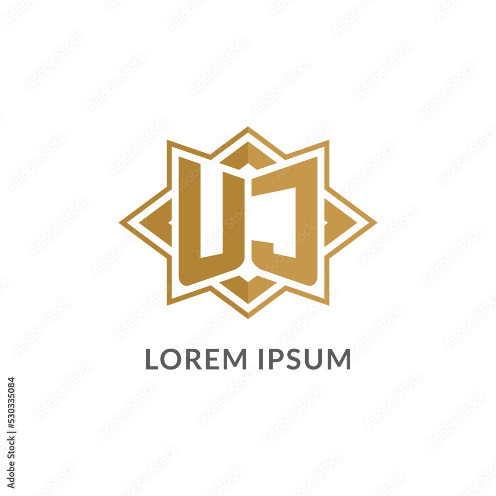 Initial letter UJ logo monogram with eight point star style design ...