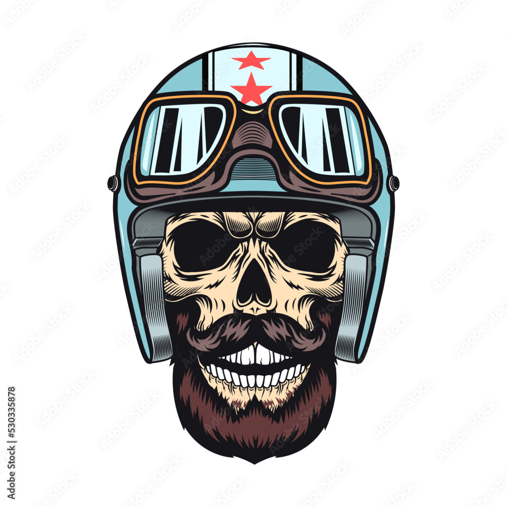 Skull in helmet. Motorcyclist hat with horns and googles, symbol. Vector illustration for tattoo templates, emblem Skull in helmet. Motorcyclist hat with horns and googles, symbol. Vector illustration for tattoo templates, emblem