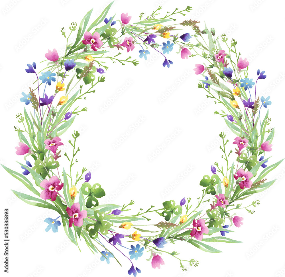 Wildflowers wreath. Watercolor clipart	
