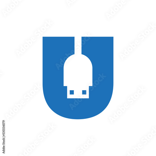 Initial Letter U USB Symbol Design. Computer Connection USB Cable Icon Vector