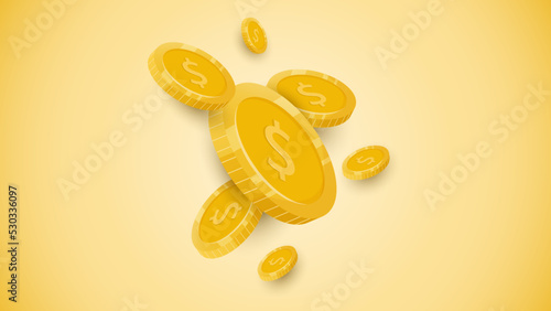 Coins on a yellow background. Financial and business concept, investment. Vector illustration