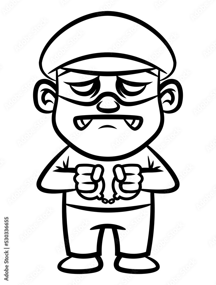 A Thief arrested by officer with handcuff in the hands, best for mascot, logo, and coloring book with crime themes A Thief arrested by officer with handcuff in the hands, best for mascot, logo, and coloring book with crime themes