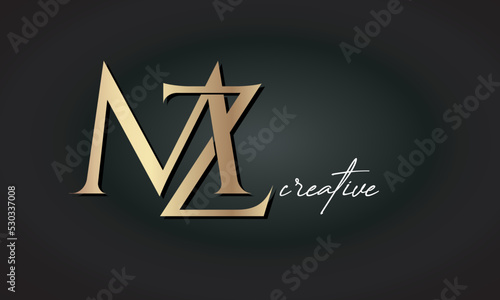 MZ letters luxury jewellery fashion brand monogram, creative premium stylish golden logo icon photo