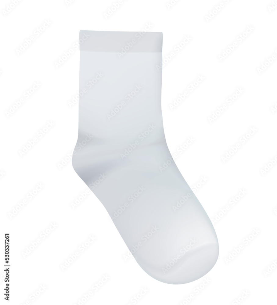 White classic sport socks. High length. Empty Mockup for product design and branding. Unisex template. For women, men and children. Vector realistic illustration. White classic sport socks. High length. Empty Mockup for product design and branding. Unisex template. For women, men and children. Vector realistic illustration.