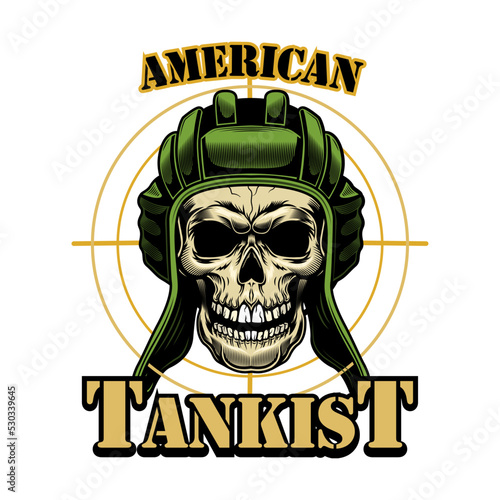 Army emblem. Label with skulls in pilot helmets or soldier hats, air force eagle wings, text and ribbons. Vector illustrations isolated on black