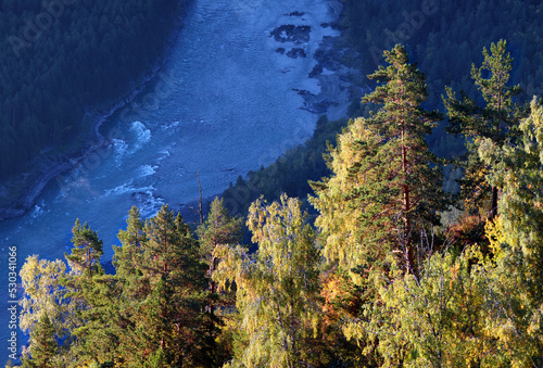 Over the Katun River in the Altai Mountains, autumn