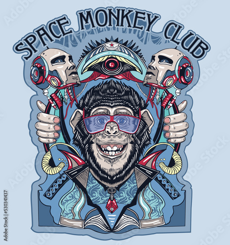 space monkey club.fun poster and fashion apparel graphic design. 