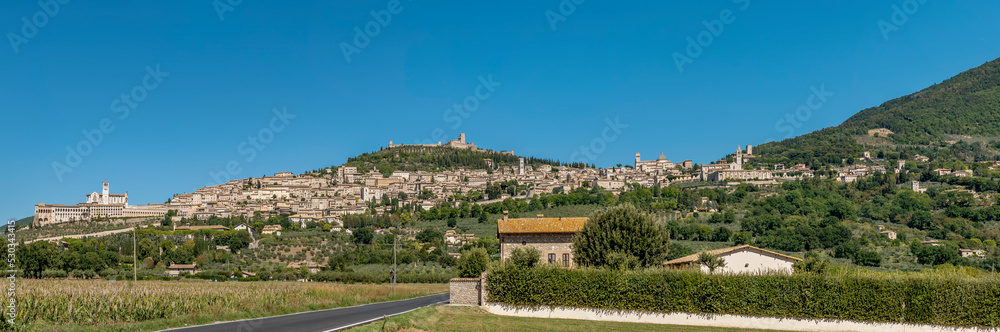 Panoramic view of Assisi, Perugia, Italy, on a sunny day