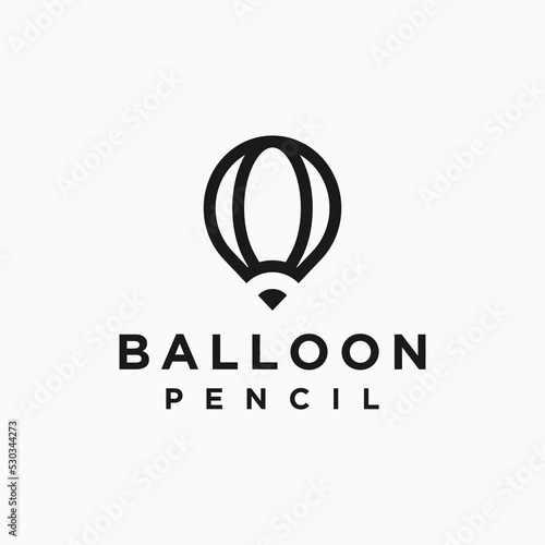 pencil with hot air balloon logo icon vector illustration template