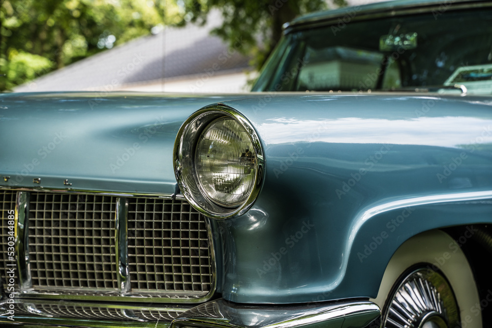 vintage car headlight closeup