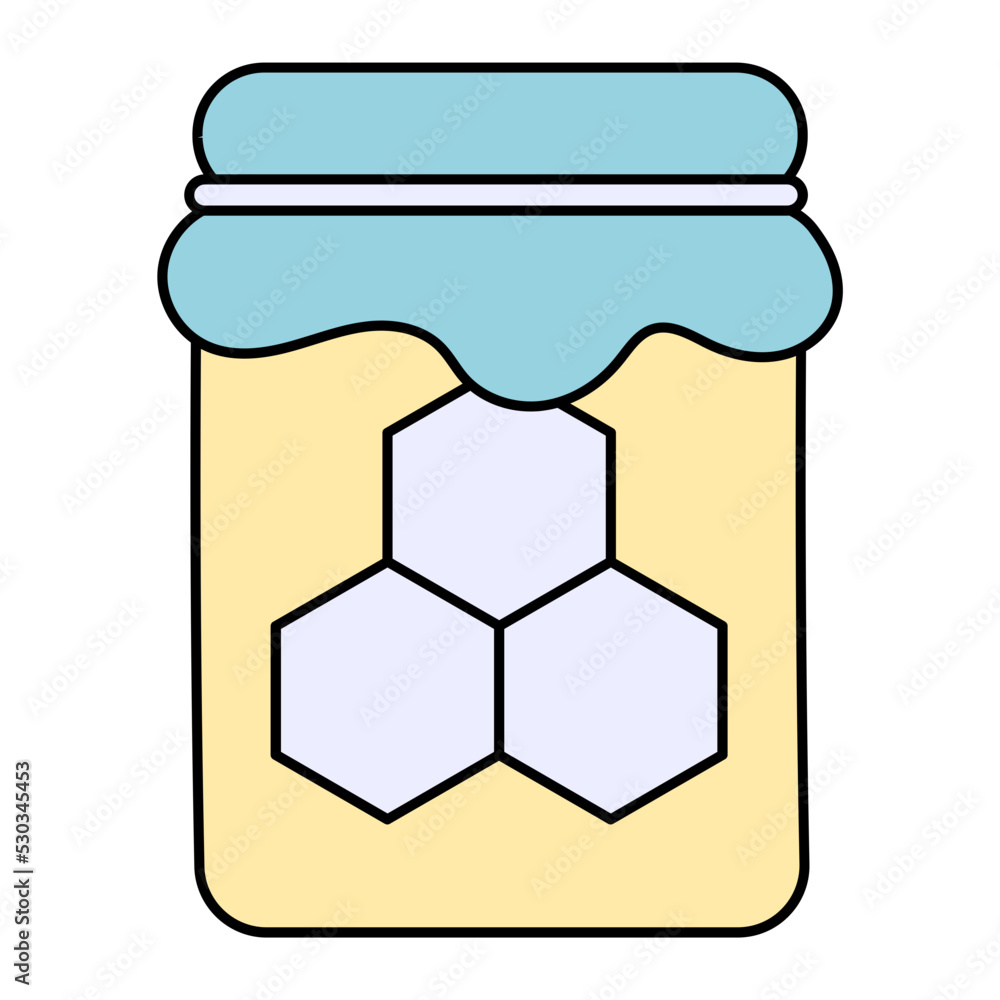 glass jar of delicious organic honey Vector Icon Design, Autumn or Fall activities Symbol, Dry weather Sign, Temperate climates Elements Stock illustration, Honey Pot Concept
