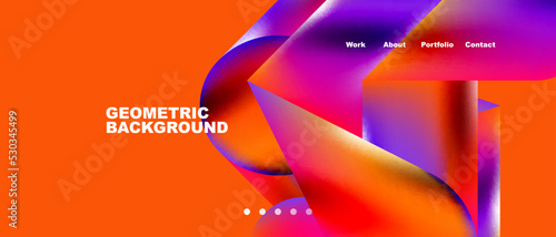 Glassmorphism landing page background template. Colorful glass shapes with metallic effect abstract composition for wallpaper, banner, background