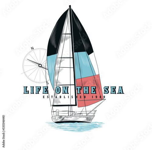 Nautical design. sketch sail graphic design. Can be used as t shirt printing design