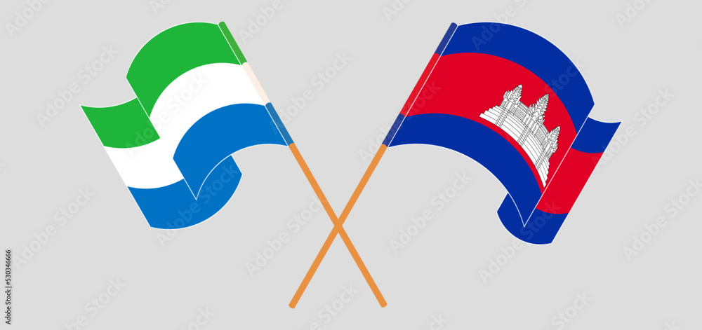 Crossed and waving flags of Sierra Leone and Cambodia Crossed and waving flags of Sierra Leone and Cambodia