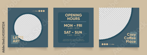 social media template banner blog coffee sale promotion. fully editable instagram and facebook square post frame puzzle organic sale poster. drink and beverage vector background