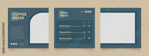 social media template banner blog coffee sale promotion. fully editable instagram and facebook square post frame puzzle organic sale poster. drink and beverage vector background