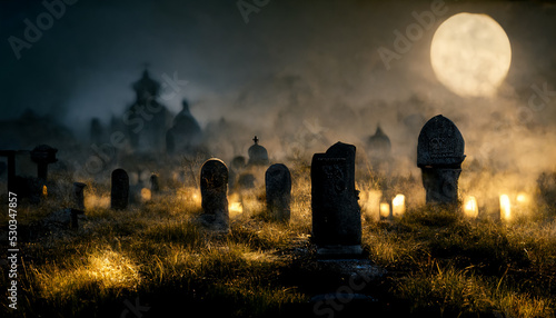 Horror cemetery at night.Digital art photo