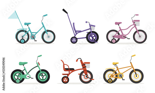 Bike and Bicycle for Little Kids with Different Frame Type Vector Set