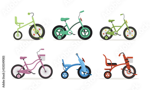 Bike and Bicycle for Little Kids with Different Frame Type Vector Set