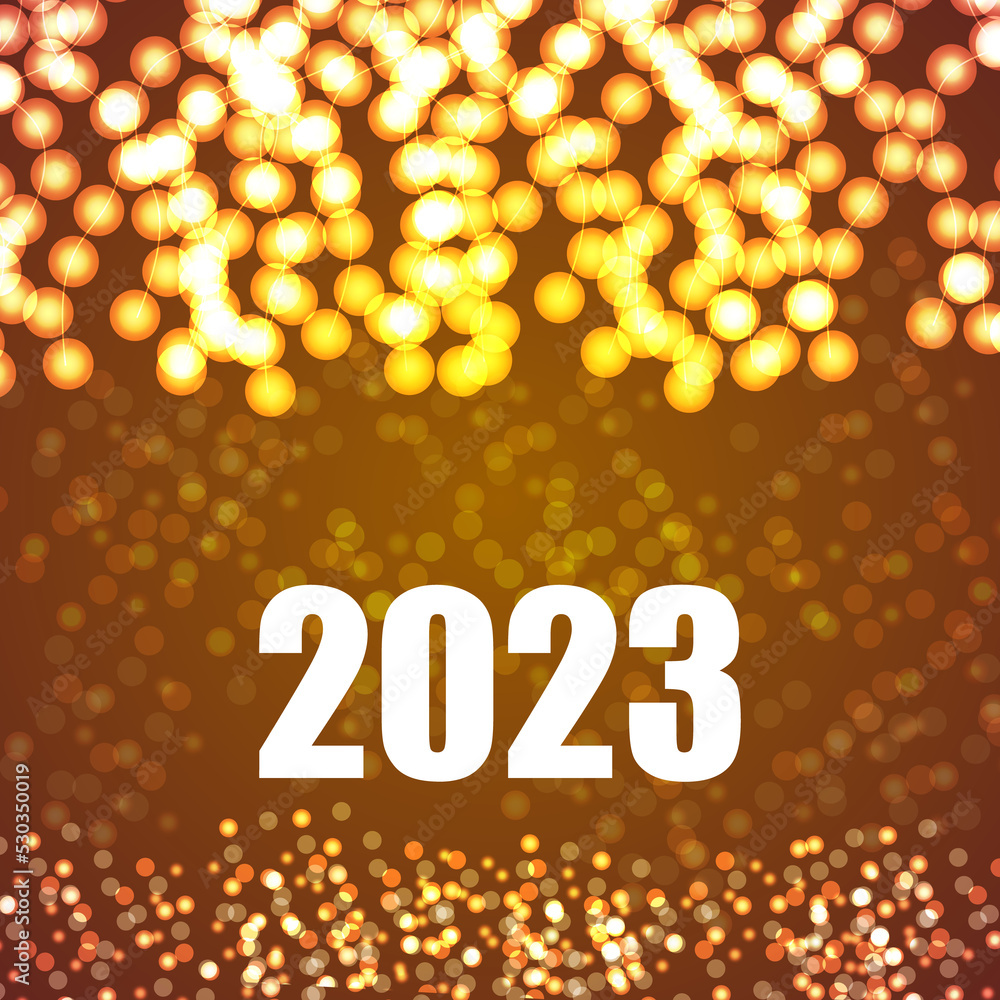 New year 2023. Glow of garlands and confetti on a colorful blurred background. New year 2023. Glow of garlands and confetti on a colorful blurred background.