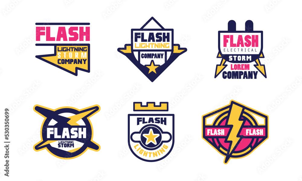 Flash and Lightning Company Badge or Label as Electric Power Vector Set