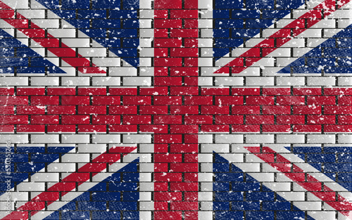 England flag. British flag on a brick wall. Grunge and paint, snow textured. Special vector design british flag background.