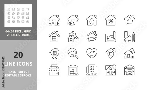 real estate icons 64px and 256px editable vector set 1/2